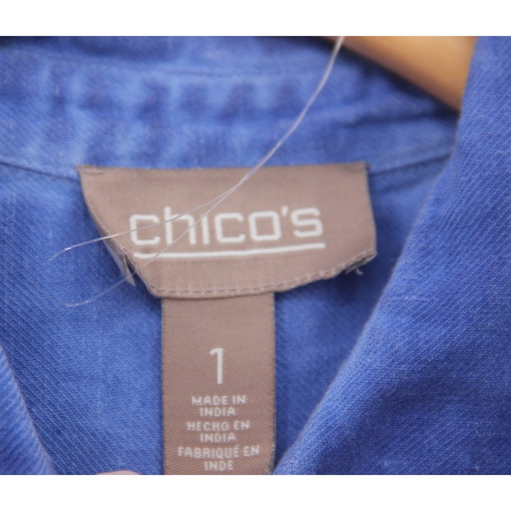 Chicos Button Front 100% Linen Shirt Jacket Blue Casual Womens Medium 1 Coastal - Picture 11 of 14